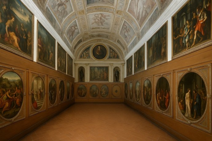 Studiolo di Francesco I a Palazzo Vecchio, sala con dipinti e volta affrescata, Firenze